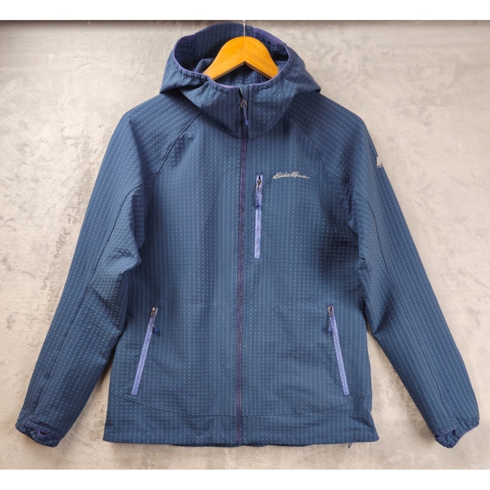 Eddie Bauer First Ascent Medium Blue Backbone Grid Zip Soft Shell Hooded Jacket